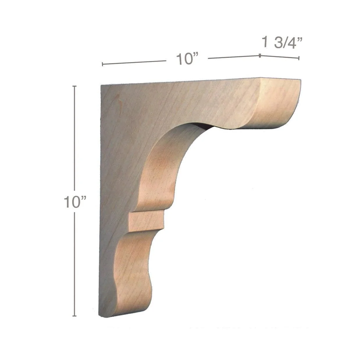 Transitional Overhang Bar Bracket Corbel, 1 3/4"w x 10"h x 10"d