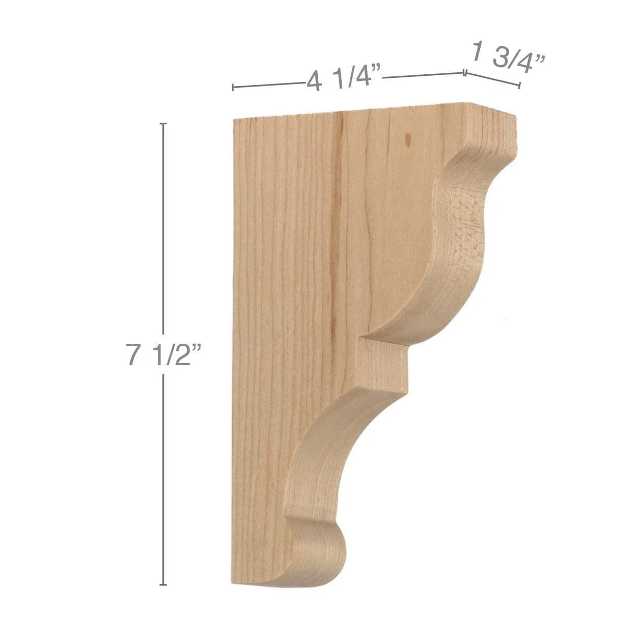 Transitional Small Bar Bracket Corbel, 1 3/4"w x 7 1/2"h x 4 1/4"d