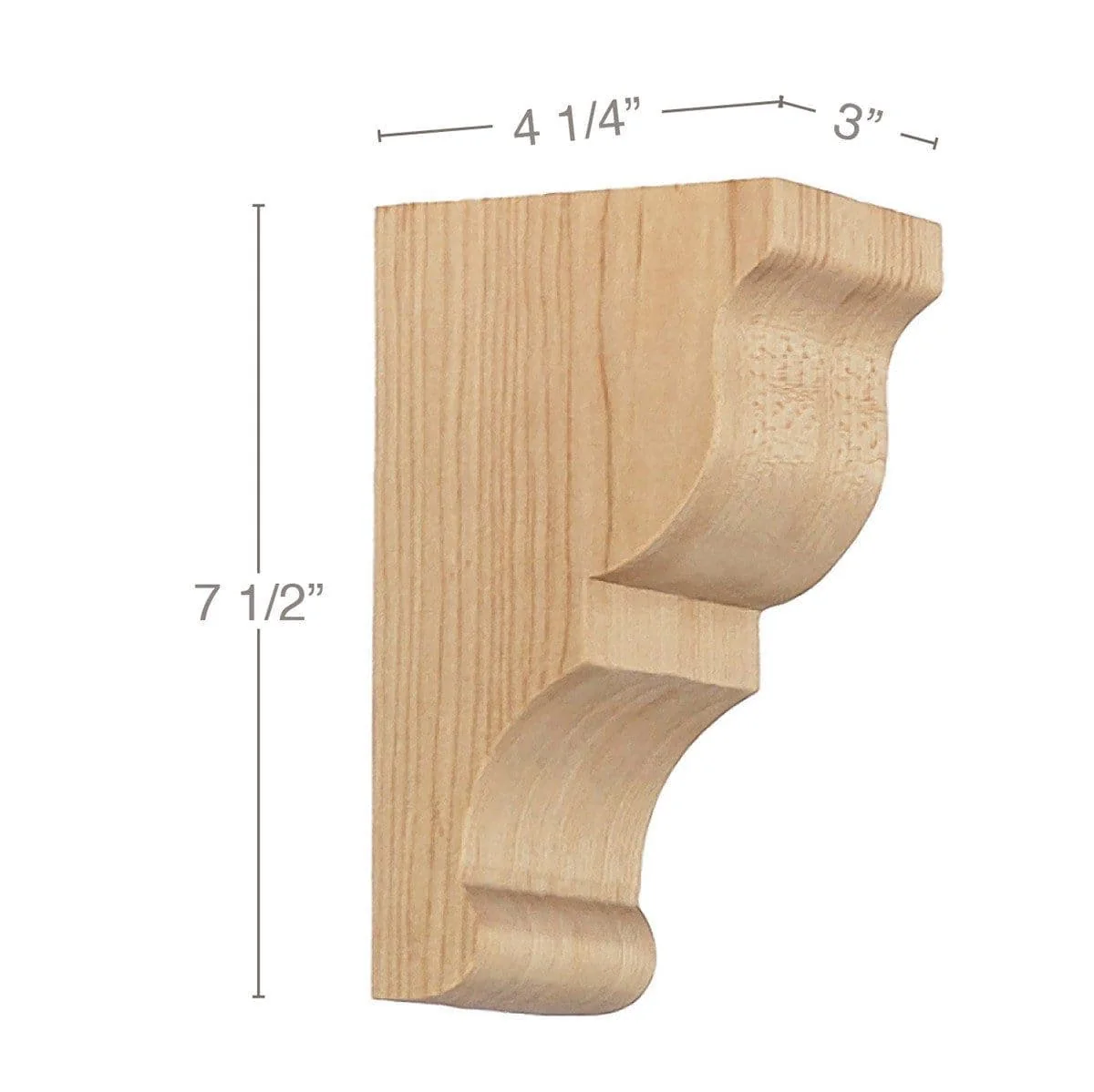 Transitional Small Bar Bracket Corbel, 3"w x 7 1/2"h x 4 1/4"d