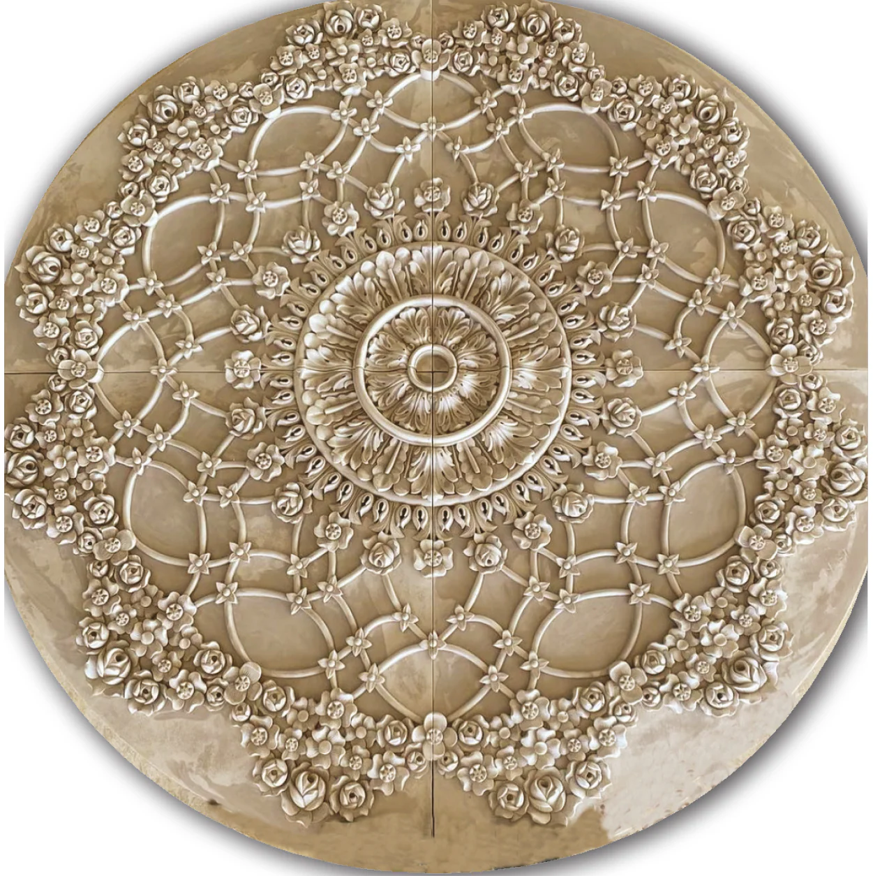 Weaving of Roses & Spring Flowers Medallion, 72'' dia x 2"d, 4 pieces, 4'' center hole, Plaster